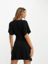 ASOS DESIGN flutter sleeve mini tea dress with buttons in black