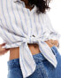 & Other Stories linen blend tie front shirt in blue and white stripes