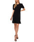 Women's Mixed Media Puffed Clip Dot Short Sleeve Dress