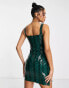 Kaiia vinyl corset detail mini dress in green snake