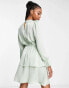 Flounce London Tall satin tiered mini dress in sage