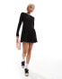 Monki long sleeve mini skater dress in black