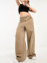 Stradivarius super wide leg jean in faded brown vintage wash