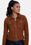 Women's Denim Style Zipper Suede Jacket, Whiskey