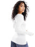 Vero Moda soft scoop neck long sleeve top in white