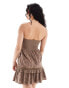 ASOS DESIGN premium broderie bandeau mini sundress with button down corset detail in chocolate brown