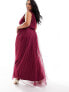 Anaya Plus Bridesmaid tulle one shoulder maxi dress in berry