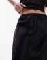 Topshop lace trim satin midi bias skirt in black