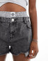 The Couture Club double layer boxer denim short in washed black