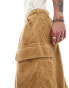 ASOS DESIGN oversized balloon pleated cord cargo trouser in tan