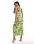 ASOS DESIGN mesh twist one shoulder midi dress with hitched skirt detail in green floral