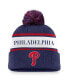 Men's Navy Philadelphia Phillies Team Stripe Peak Cuffed Knit Hat with Pom