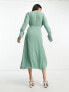 ASOS DESIGN wrap midi dress with tie cuff detail in sage green