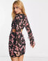 ASOS DESIGN ruched mini dress with fluted sleeves in butterfly print