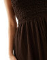 ASOS DESIGN shirred crinkle one shoulder maxi dress in chocolate