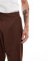 ASOS DESIGN smart wide leg trousers with crossover side belt in brown