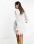 ASOS DESIGN puff sleeve dobby mini dress with buttons in pale blue