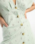 ASOS DESIGN broderie v neck midi dress with buttons in sage and cream contrast