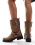 Glamorous Wide Fit harness biker boots in washed beige