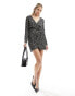 Mango wrap front leopard mini dress in black