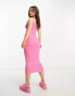 ASOS DESIGN Petite knitted square neck midi dress in pink