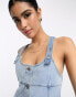 ASOS DESIGN denim pinny dress with button through in lightwash blue