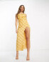 ASOS DESIGN textured cowl maxi dress with strappy detail in pale yellow