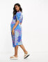 Influence Maternity flutter sleeve midi tea dress in blue floral print