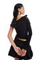 Kaiia one shoulder bow tie one sleeve top in black