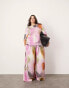 ASOS EDITION Curve satin short sleeve top co-ord in bold watercolour print