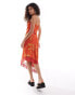 Reclaimed Vintage asymmetric hem midi cami slip dress in orange floral print