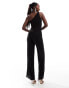 ASOS DESIGN one shoulder mesh wide leg jumpsuit in black