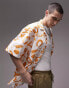 Topman short sleeve relaxed revere handdrawn abstract shirt in ecru and orange