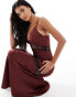 Kaiia lace insert satin cami maxi dress in burgundy