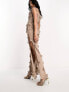 ASOS DESIGN textured cowl maxi dress with tassle detail in taupe