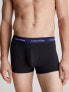 Calvin Klein cotton stretch trunks 3 pack in black with coloured waistband