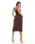 Love Triangle midaxi dress with lace trim in brown polka