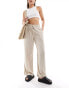 Vila linen touch tie waist wide leg trouser in stone