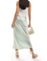 New Look satin bias midi skirt in light green