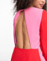 Pretty Lavish knot front contrast midaxi dress in pink and red