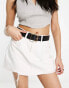 Stradivarius denim mini skirt with raw hem in white