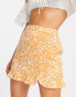 Miss Selfridge split frill hem mini skirt in orange ditsy floral