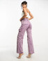 Kyo The Brand denim metallic utility wide leg jean co-ord in lilac