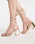 Truffle Collection strappy mid heeled square toe sandals in gold