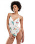 ASOS DESIGN Tall v-front swimsuit in postcard print