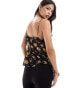 Brave Soul sheer frill vest in black floral print