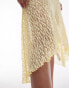 Topshop jersey hanky hem 90s length lace skirt in yellow