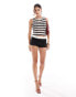 ASOS DESIGN crochet look slash neck top in black zigzag stripe