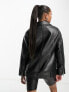 ASOS DESIGN Petite longline oversized faux leather biker jacket in black