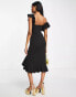 Little Mistress one shoulder midi dress in black